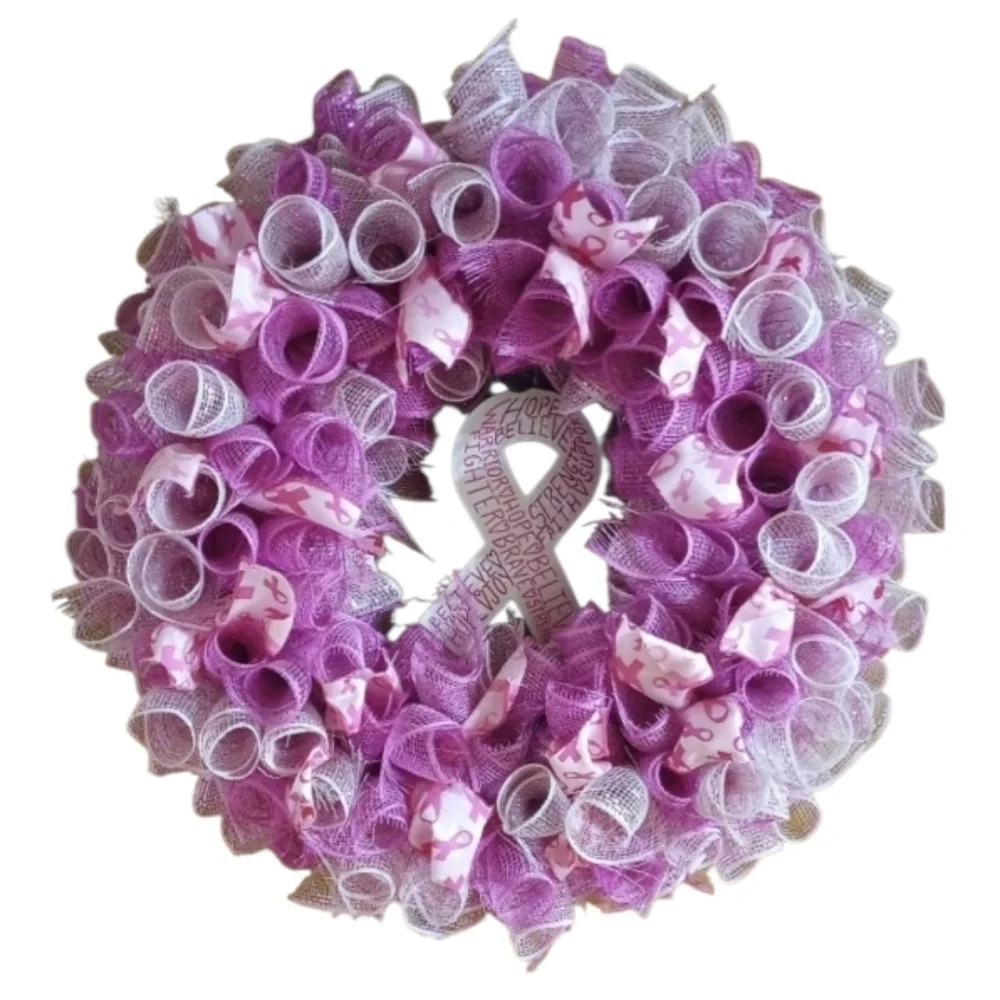 Pink and White Breast Cancer Awareness Wreath